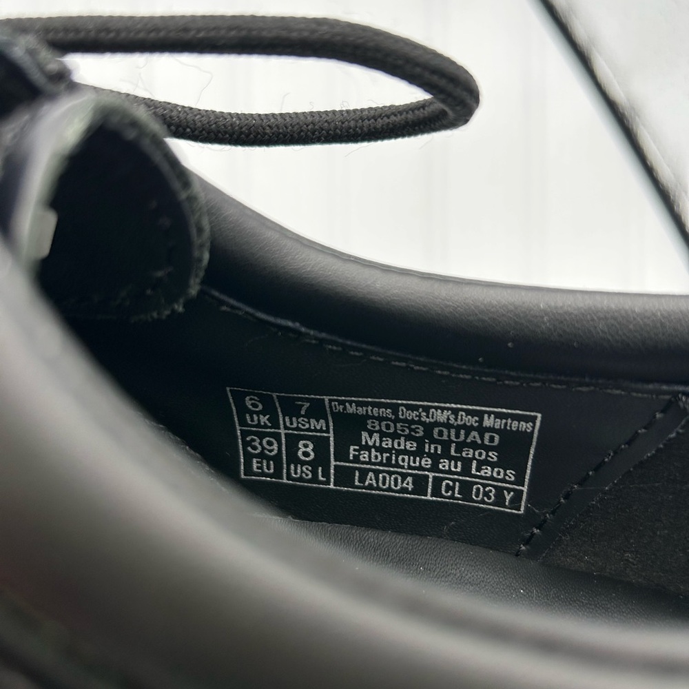 Dr. Martens Black Leather Platform Shoes with Yellow Stitching - Picture 9 of 9